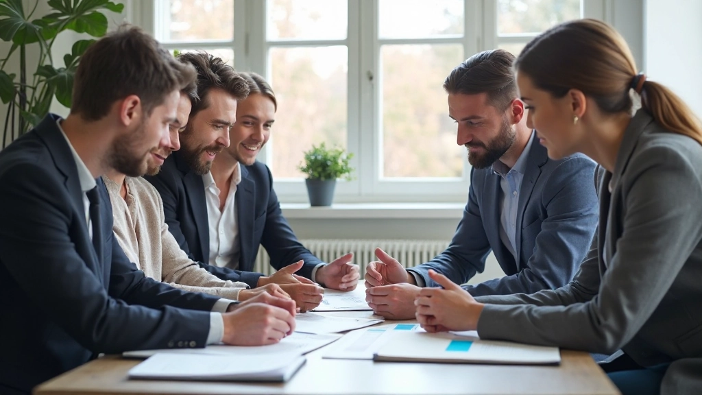 Группа профессионалов обсуждает результаты рекламной кампании в офисе